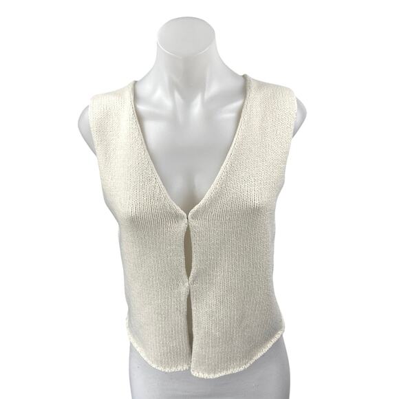 Rumored Cream Sleeveless V Neck Knit Cardigan Sweater Vest Tank Top Size M - Picture 1 of 4
